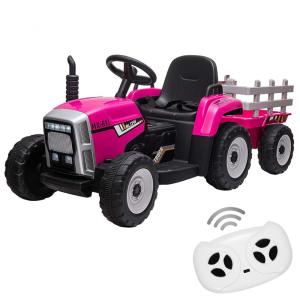 Trator Elétrico Infantil com Controle Remoto, Faróis de 7 LED, 2 Marchas, Reprodutor de Música e Porta USB, 12V, Nasitip, Rosa