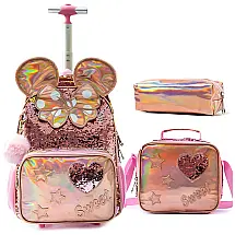 Mochila Escolar Infantil 40cm IvyH 3 Peças com Lancheira para Crianças, Rosa