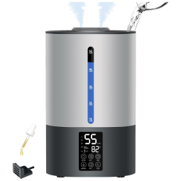 Umidificador para Quarto Grande 6L com Névoa Ajustável e Bico 360, Coolfiqu, Cinza