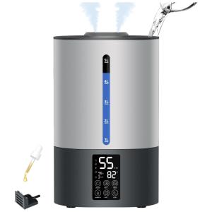 Umidificador para Quarto Grande 6L com Névoa Ajustável e Bico 360, Coolfiqu, Cinza