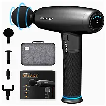 BLACKLEAF Massageador Pistola Elétrico Profissional Sem Fio 4 Acessórios e 5 Velocidades, Preto