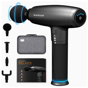 BLACKLEAF Massageador Pistola Elétrico Profissional Sem Fio 4 Acessórios e 5 Velocidades, Preto