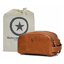 Aaron Necessaire Masculina Vintage de Couro com Forro à Prova dÁgua, Marrom