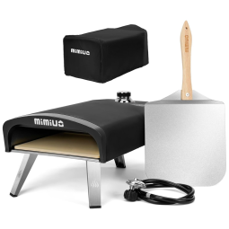 Forno de Pizza a Gás Portátil Aço Inoxidável com Pedra de Pizza e Peel de Pizza Dobrável, Mimiuo, Prata