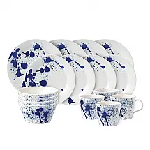 Aparelho de Jantar Royal Doulton Pacific Splash 16 Peças Porcelana Serviço para 4 Azul e Branco