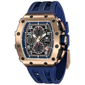 Relógio Masculino Analógico Quartzo a Prova dÁgua 50M com Cronógrafo, TSAR BOMBA TB 8204SGLZHX, Azul