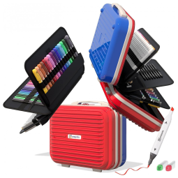 Art Supplies Kit de Pintura Profissional com Maleta de Madeira, 85 Peças, POPYOLA, Marrom