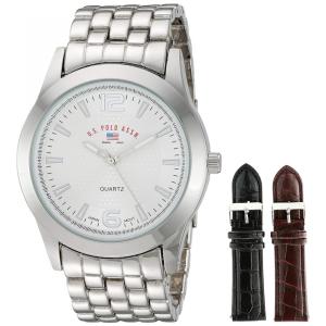 Relógio Masculino com tons de com Duas Alças Intercambiáveis, U.S., U.S. POLO ASSN. US2040, Prateado