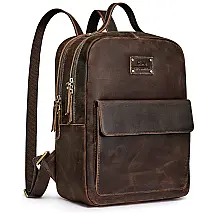 Mochila Feminina de Couro com Alça para Bagagem, S ZONE, Marrom Escuro