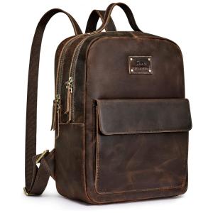 Mochila Feminina de Couro com Alça para Bagagem, S ZONE, Marrom Escuro