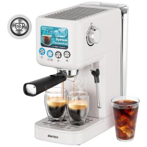 Máquina de Café Expresso em Aço Inoxidável com Painel Digital e Bocal de Leite, 110V, Kwister, Prata