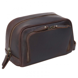 Necessaire Masculina Vintage de Couro, POLARE , Marrom Escuro