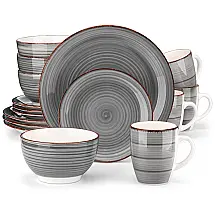 Aparelho de Jantar com 16 Peças Incluindo, Pratos, Bowls e Canecas em Cerâmica, Vancasso Bella, Cinza