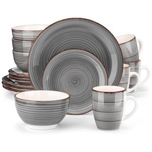 Aparelho de Jantar com 16 Peças Incluindo, Pratos, Bowls e Canecas em Cerâmica, Vancasso Bella, Cinza