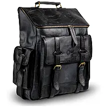 Mochila Masculina para Laptop de Couro, ENVIVACOR, Preto