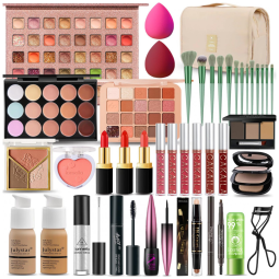 SHELAKIN Kit Completo de Maquiagem All in One para Mulheres - Profissional, Viagem, com Paletas, Batons, Pincéis e Máscara