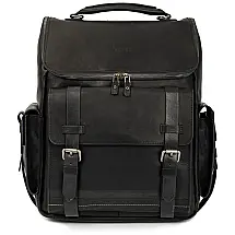 Mochila Masculina para Laptop de Couro, Fosco, VELEZ, Preto