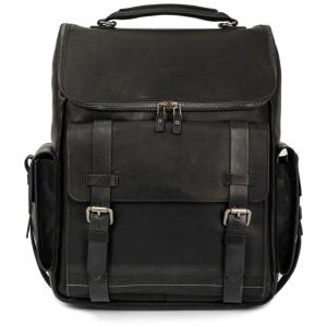 Mochila Masculina para Laptop de Couro, Fosco, VELEZ, Preto