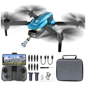 Drone com Câmera 4K para Adultos e Crianças, Motor Sem Escova, Dobrável FPV, 40 Minutos de Bateria, TizzyToy, Azul