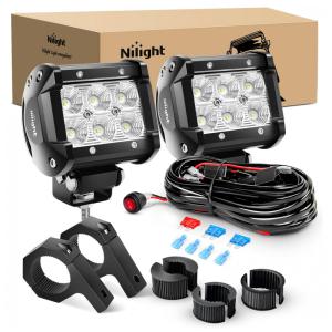 Farol de Milha LED Off Road com 1260 Lúmens e Luz Branca IP68 12V, 180W, 2Un, Nilight, Preto