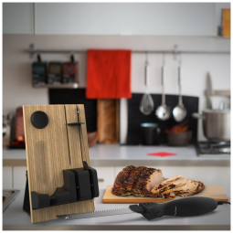 Kit de Facas Elétricas com 2 Lâminas de Aço Inoxidável, Cabo Ergonômico e Suporte de Madeira para Cortar Pães, Carnes, Classic Cuisine.