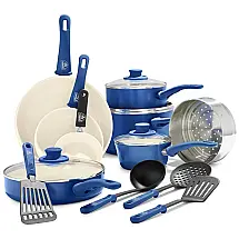 Conjunto de Panelas Antiaderente Revestida de Cerâmica e Utensílios, 16 Peças, GREENLIFE CC002378 001, Azul
