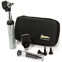 Conjunto de Otoscópio Oftalmoscópio Fiberóptica com LED Branco, Alecoy, Cinza