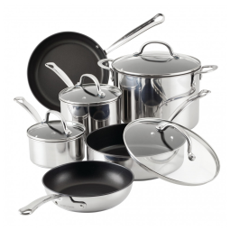 Conjunto de Panelas e Frigideiras em Aço Inoxidável, 10 Peças, FARBERWARE 75655, Prateado