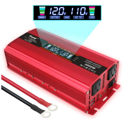 Inversor de Potência 1500W 12V para Porta USB e Tomada AC Display de LCD, 110v, CANTONAPE, Vermelho