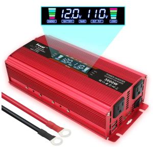 Inversor de Potência 1500W 12V para Porta USB e Tomada AC Display de LCD, 110v, CANTONAPE, Vermelho