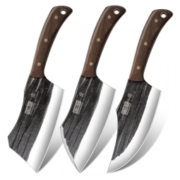 Kit de Facas para Açougueiro HOSHANHO, 3 Peças em Aço de Carbono Premium para Cortes de Carne, Cleaver e Facas Viking para Churrasco,