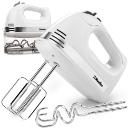 Batedeira Elétrica de 5 Velocidades com 4 Acessórios de Aço Cromado, 110V 250W, Mueller, Branca