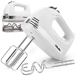 Batedeira Elétrica de 5 Velocidades com 4 Acessórios de Aço Cromado, 110V 250W, Mueller, Branca