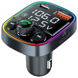 TRUDIN Adaptador Transmissor Bluetooth FM Veicular USB LED, Preto