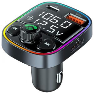 TRUDIN Adaptador Transmissor Bluetooth FM Veicular USB LED, Preto