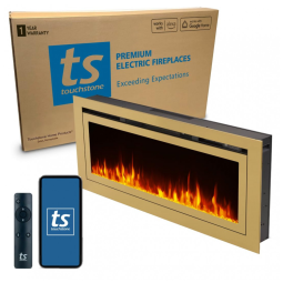 Lareira Elétrica de Embutir A54x127L com Controle por APP e Chamas Multicoloridas, 110V 1500W, Touchstone 86275, Dourada