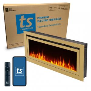 Lareira Elétrica de Embutir A54x127L com Controle por APP e Chamas Multicoloridas, 110V 1500W, Touchstone 86275, Dourada