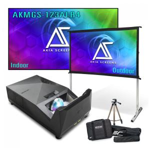 Projetor UST Full HD AKIA SCREENS MosicGO com tela fixa CLR4 123" 16:9 e tela portátil 58" 16:9 alumínio 110V