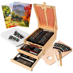 Kit de Pintura Conjunto Artístico com 93 Peças, Inclui 12 Tintas, KUYAL, Marrom