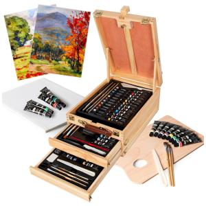 Kit de Pintura Conjunto Artístico com 93 Peças, Inclui 12 Tintas, KUYAL, Marrom