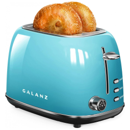 Torradeira Elétrica Retrô 2 Fatias com 6 Níveis de Tostagem e Bandeja de Migalhas Removível, 110V, Galanz, Azul