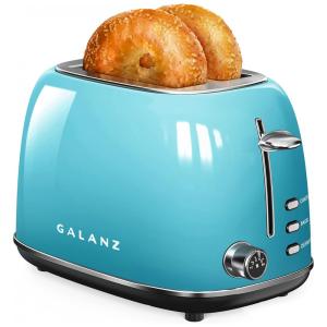 Torradeira Elétrica Retrô 2 Fatias com 6 Níveis de Tostagem e Bandeja de Migalhas Removível, 110V, Galanz, Azul