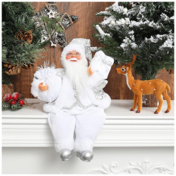 Enfeite de Natal AnyDesign: Papai Noel Sentado Artesanal com Casaco Branco e Prata, Bolsa de Presente e Presentes, Decoração Natalina para