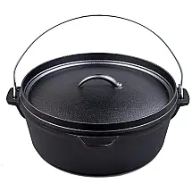 Panela de Ferro Fundido 6L Pre Preparada com Tampa e Alça, LACAST, Preto