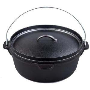 Panela de Ferro Fundido 6L Pre Preparada com Tampa e Alça, LACAST, Preto
