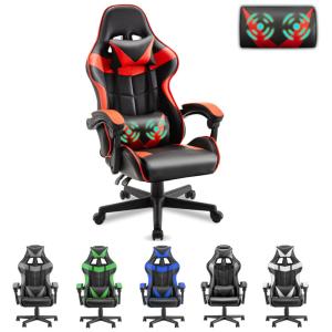 Soontrans Cadeira Gamer Reclinável e Giratória com Apoio Lombar e Cabeça, Preta e Vermelha