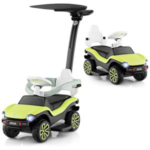 Carrinho de Passeio Infantil com Alça de Empurrar, Guarda Corpo Removível, Luzes e USB para Crianças até 25kg, HONEY JOY Volkswagen, Verde