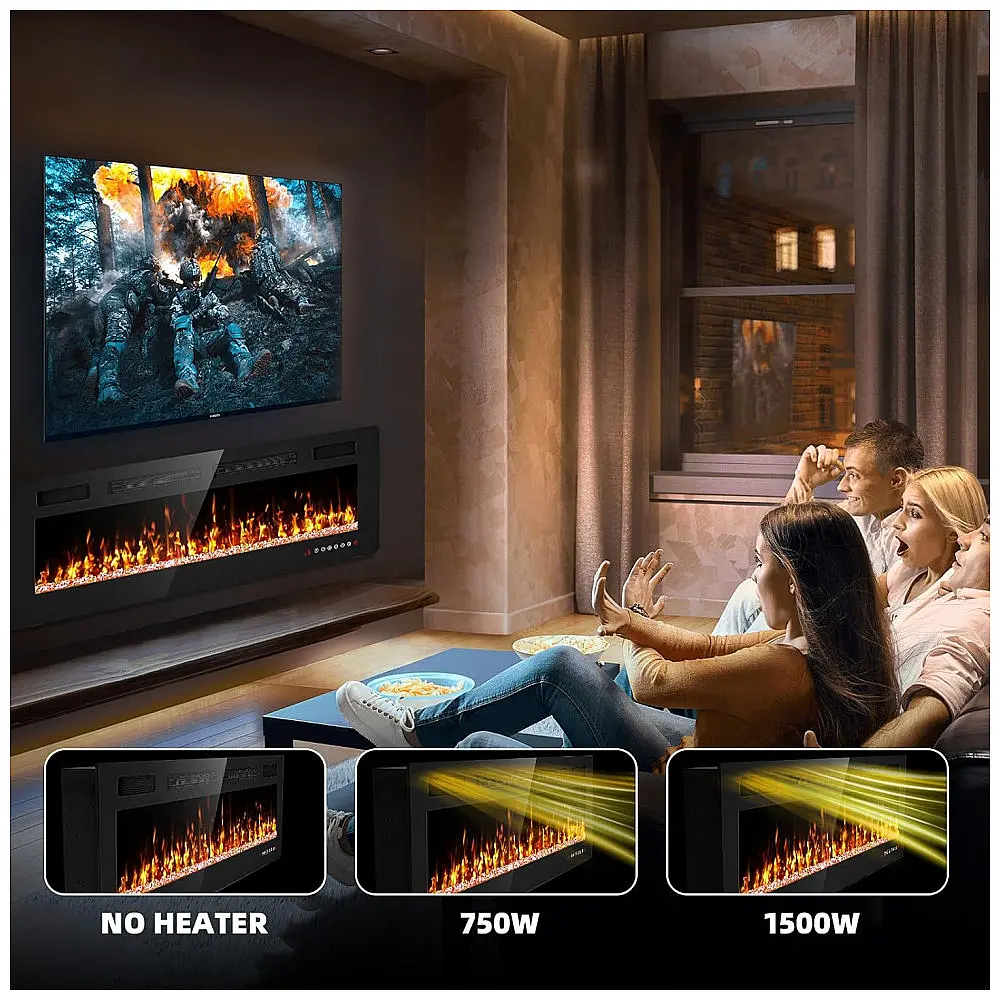 Lareira Elétrica Ultra Fina BREEZEHEAT 127 cm, Montada na Parede, com Controle Remoto, Tela Touch, Aquecedor 1500W e Timer.Eueiriup — foto 3