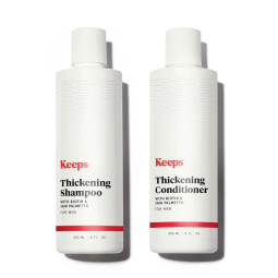 Shampoo e Condicionador para Homens Tratamento de Queda de Cabelo Infundido com Biotina, Cafeína e Saw Palmetto, 236 mL, KEEPS, Branco