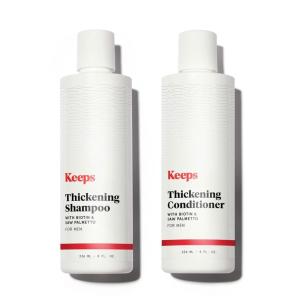 Shampoo e Condicionador para Homens Tratamento de Queda de Cabelo Infundido com Biotina, Cafeína e Saw Palmetto, 236 mL, KEEPS, Branco